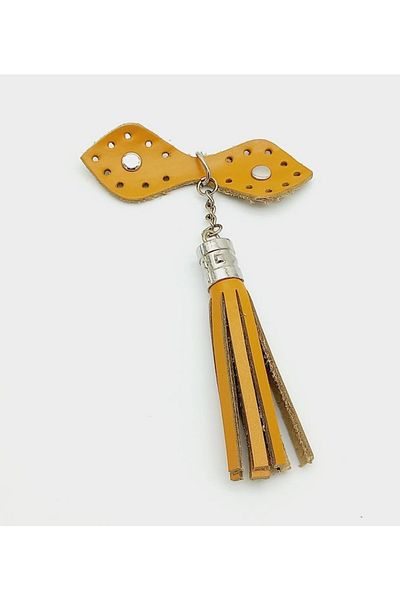 angel çanta aksesuar Real Leather Mustard Cluch Tassel with Silver Metal