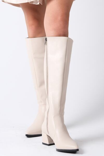 Mio Gusto Mila Béžová barva Špičatá špička Postranní zip Tenká kožešina podšitá dámské kozačky na podpatku