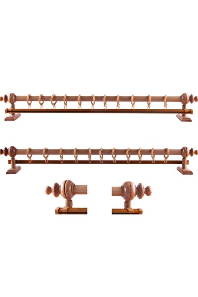 Orlenda Meşe Rustik Perde Askısı 200cm + 200cm Tül + 200cm Güneşlik