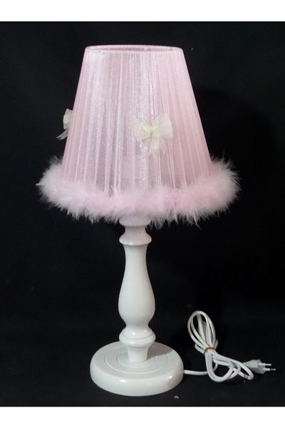 TEKAY AYDINLATMA Pink Plush Furry Bow Children's Room Bedroom Lampshade