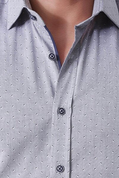 Ottomoda Erkek Gri Desenli Uzun Kollu Yarı Slim Oxford Gömlek, Ot-c-20017