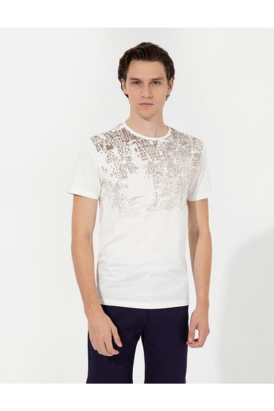 Pierre Cardin Μπλουζάκι Ecru Slim Fit Crew Neck