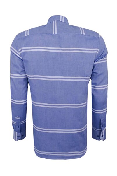 Ottomoda Oxford Mavi Çizgili Regular Fit Uzun Kollu Gömlek,ot-c-20011