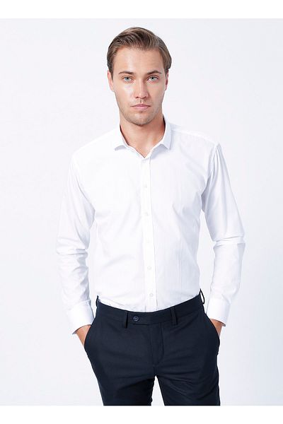 SÜVARİ Cămașă pentru bărbați cu guler clasic alb uni Gm 1007100478