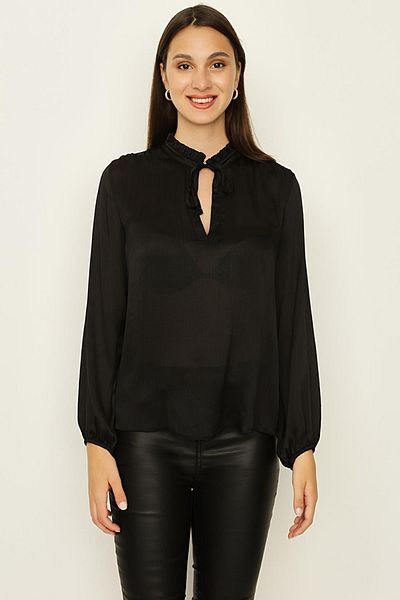 Select Moda Γυναικεία μαύρη μακρυμάνικη μπλούζα με γιακά