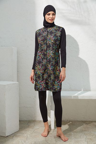 Pierre Cardin Long Sleeve Patterned Parachute Zippered Hijab Swimsuit221902
