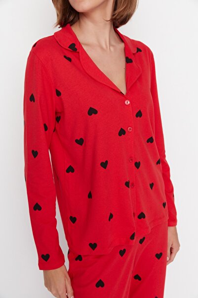 Trendyol Collection Červená 100% bavlna srdce pletené pyžamo sada Thmaw21Pt0548