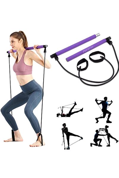 por2che Pilates Jimnastik Egzersiz Çubuğu Seti Squad Barı Demiri Direnç Lasti...