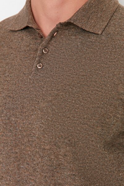 Trendyol Collection Polo Neck Slim Fit Mink kötöttáru pulóver - gombos, gyapjú TMNAW23KZ00238