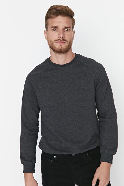 Trendyol Collection Anthrazitfarbenes, normal geschnittenes Fleece-/Warm-Sweatshirt TMNAW23SW00189