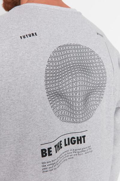 Trendyol Collection Сірий оверсайз/широкий крій, з внутрішньою флісовою підкладкою, що зберігає тепло, з містичним принтом, світшот TMNAW23SW00411