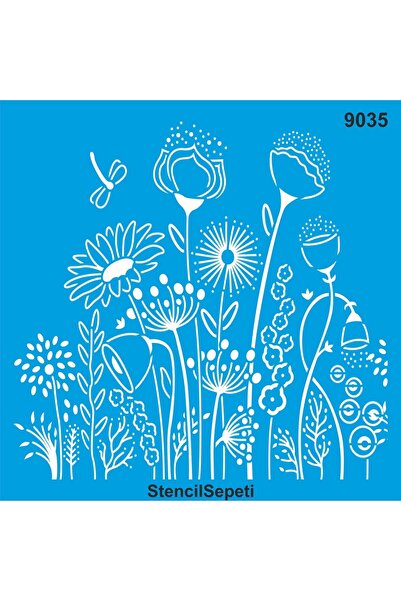 StencilSepeti Çiçekli Duvar Deseni - Stencil Boyama Şablonu - 30x30cm