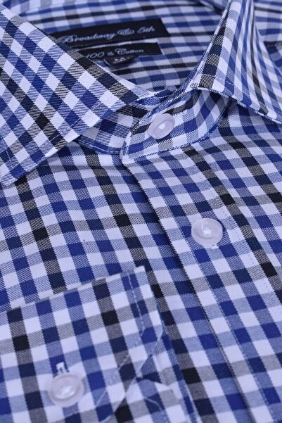 Ottomoda Ekose %100 Pamuklu Uzun Kollu Italyan Yaka Regular Gömlek,b5-003