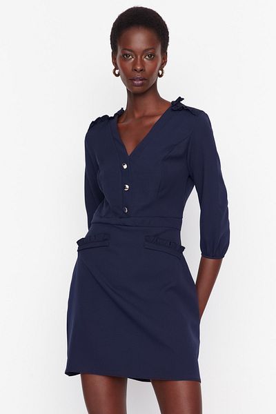 Trendyol Collection Sötétkék szuper mini szőtt ruha TWOAW23EL00604