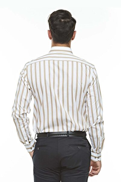 Ottomoda Erkek Pamuklu Çizgili Uzun Kollu Slim Fit Gömlek, Ot-c-20007