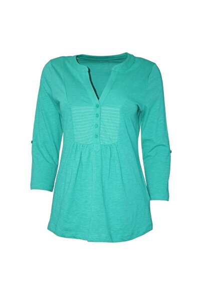 Bulalgiy Kadın Zümrüt Yeşili 3/4 Kollu Tişört - Bga020574