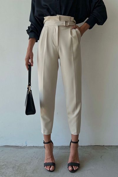 Newmission New Mission Buckle Carrot Leg High Waist Beige Pants