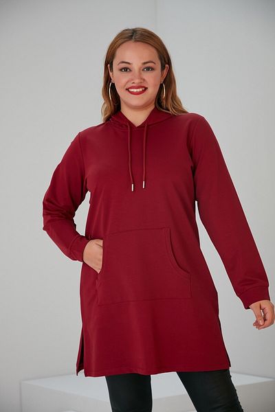RMG Hooded Long Large Size Claret Red Sweatshirt