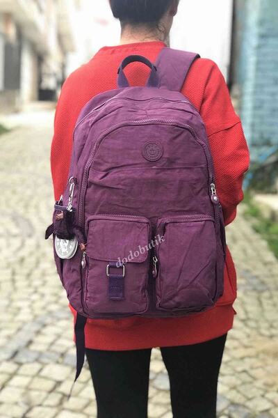 DodoButik حقيبة ظهر نسائية أرجوانية كبيرة الحجم متعددة الجيوب مقاومة للمطر