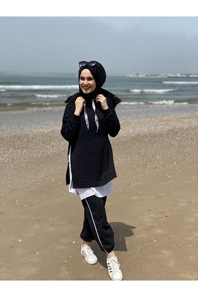 CNG MODA Black Hijab Tracksuit and White T-Shirt Set