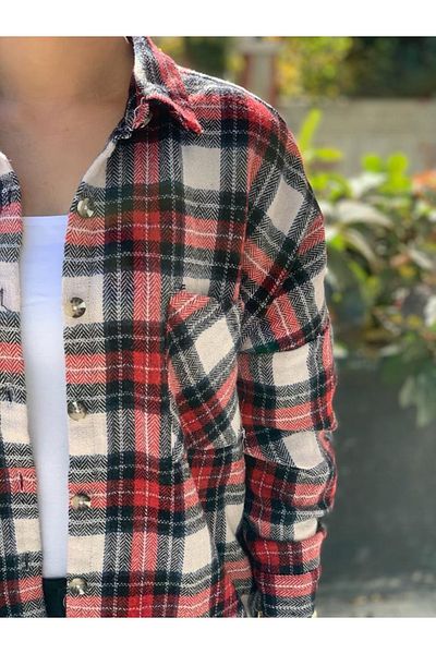 LA QUILLAS Melike Oversize Pocketed Plaid Lumberjack Shirt