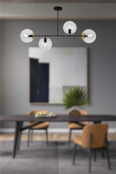 BSA LIGHTING Stella 4'lü Siyah/gold Modern Avize ( Şeffaf Camlı)