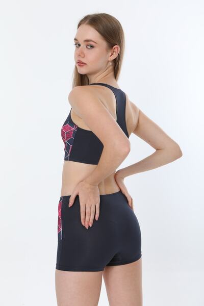 Swana Kadın Antrasit Desenli Şortlu Bikini Takımı
