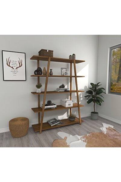 WOODFACE Masif Ahşap Ayaklı Kitaplık 145x115 Doğal Ahşap 5 Raflı Özel Tasarım...