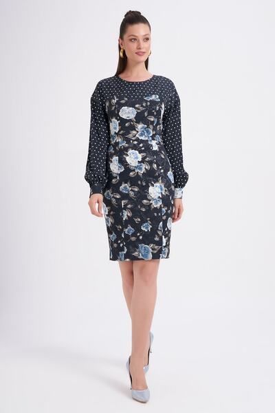 Balizza Blz-kolları Puantiyeli Gül Desenli Elbise