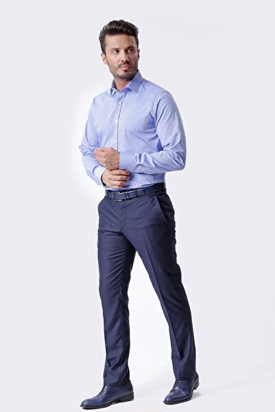 Ottomoda Erkek Desenli Mavi Uzun Kollu Pamuklu Regular Gömlek,ot-c-20036