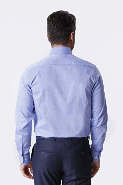 Ottomoda Erkek Desenli Mavi Uzun Kollu Pamuklu Regular Gömlek,ot-c-20036