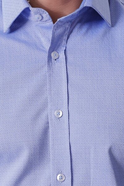 Ottomoda Erkek Desenli Mavi Uzun Kollu Pamuklu Regular Gömlek,ot-c-20036