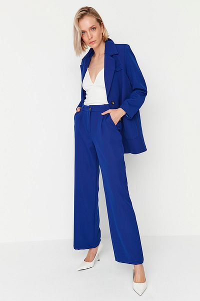 Trendyol Collection Saks Blue Wide Leg Woven High Waist Trousers TWOAW23PL00137