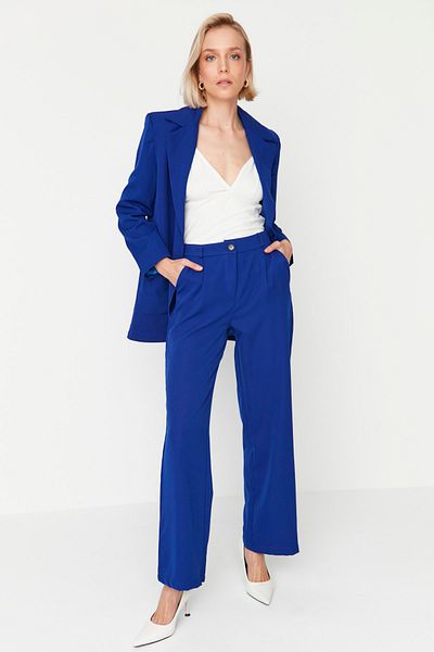 Trendyol Collection Saks Blue Wide Leg Woven High Waist Trousers TWOAW23PL00137
