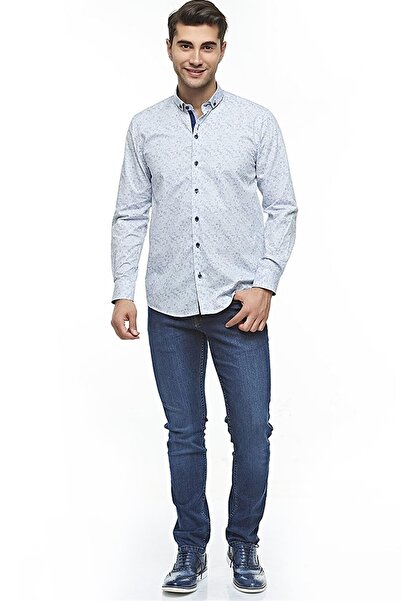 Ottomoda Erkek Beyaz Desenli Uzun Kollu Pamuklu Regular Gömlek, Ot-c-20053