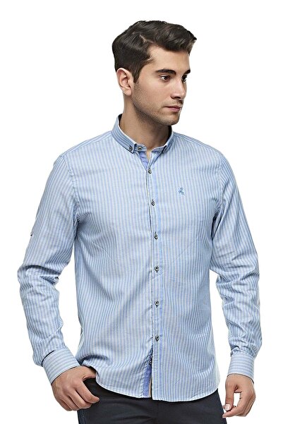 Ottomoda Oxford %100 Pamuklu Çizgili Slimfit Uzun Kollu Gömlek,ot-c-20071