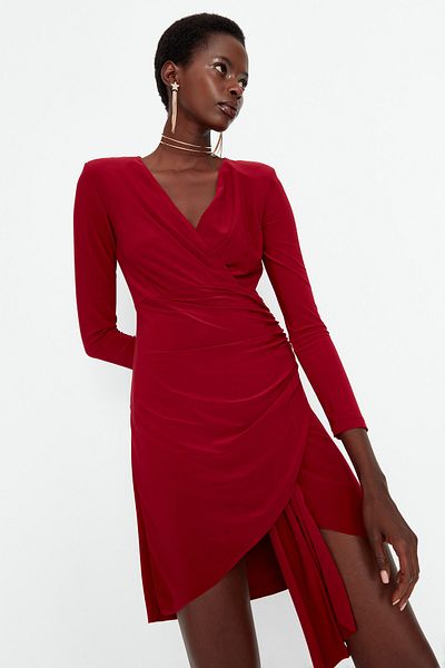 Trendyol Collection Rochie de Seara Scurta Tricotata Bordeaux - Rochie Eleganta TPRAW23EL00086