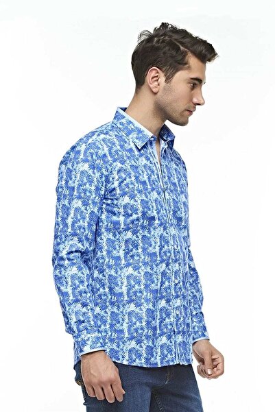 Ottomoda Erkek Beyaz Desenli Uzun Kollu Pamuklu Regular Gömlek, Ot-c-20087
