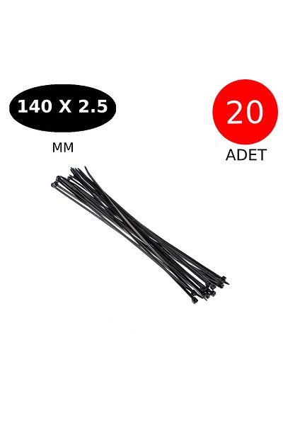 Tek-İş مشبك كابل فيلكرو 140 مم × 2.5 مم أسود 20 قطعة
