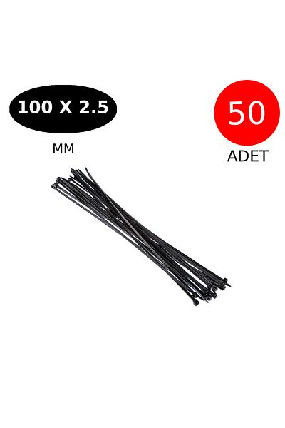 Tek-İş مشبك كابل فيلكرو 100 مم × 2.5 مم أسود 50 قطعة