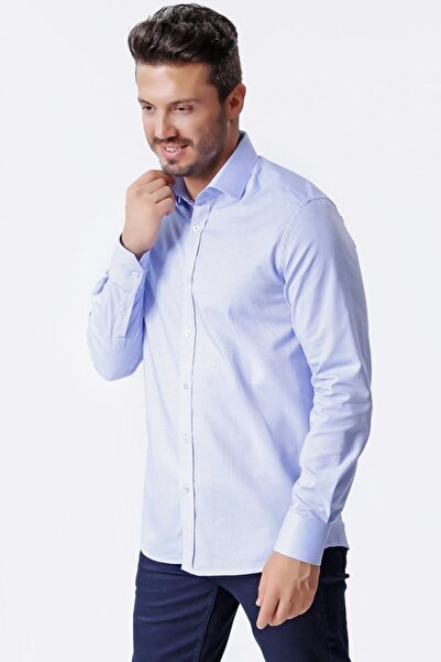 Ottomoda Erkek %100pamuklu Armürlü Uzun Kollu Yarı Slim Gömlek, Ot-c-20127