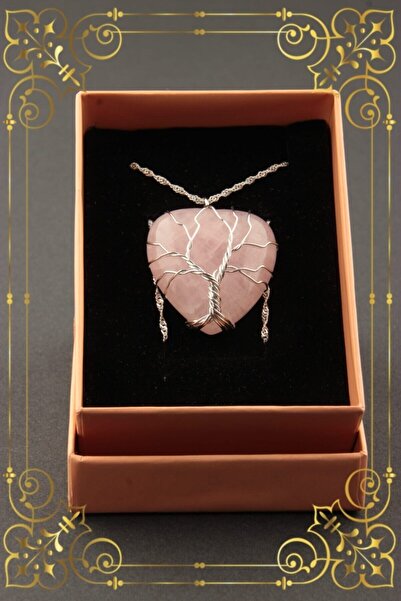 OSMANLI DOĞAL TAŞ Sertifikalı Pembe Kuvars Kolye Ucu Gümüş Zincir Dahil