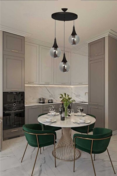 BSA LIGHTING Akile 3'lü Siyah Boyalı Sarkıt Avize (füme Camlı)