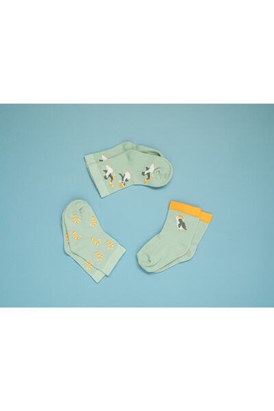 English Home Little Penguin Cotton 3-Piece Baby Socks 6-12 Months Green