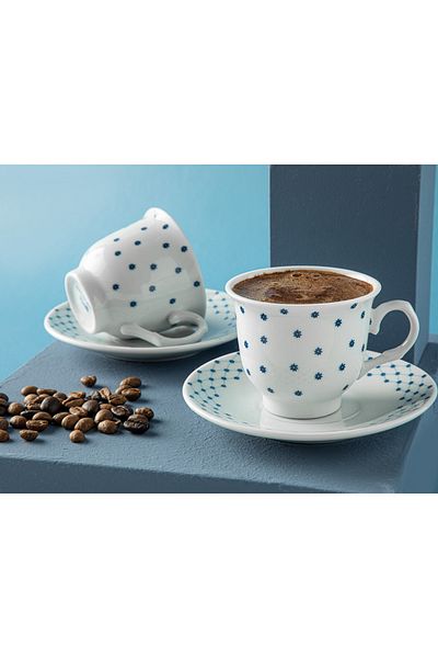 English Home Vinka Porcelain 4 Piece Coffee Cup Set for 2 Persons 80 ml Blue