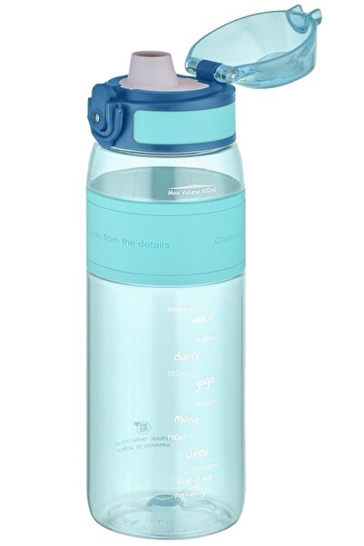 Uzspace Comfortable Drinking (Without Straw) 600 ml Silicone Body Tritan Water Bottle Spindrift Blue 4108