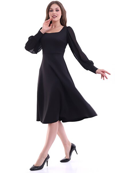 Moda MiraGül Yuvarlak Yaka Midi Elbise