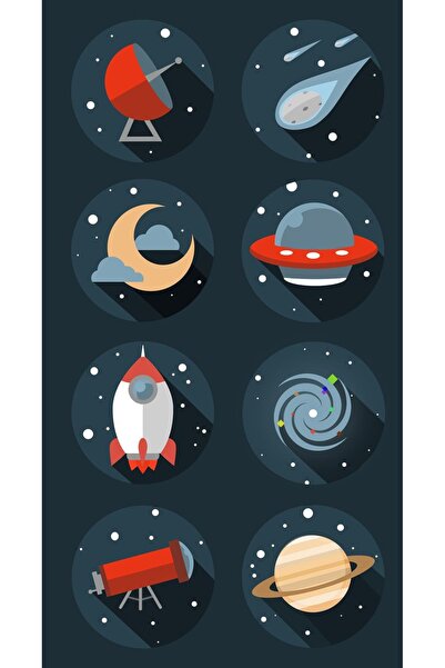 TELLGRAF REKLAM HİZMETLERİ Space Themed Sticker (4x4 Cm 24 Pieces)