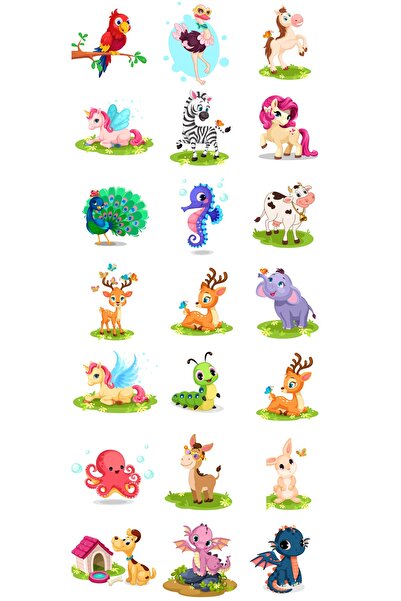 TELLGRAF REKLAM HİZMETLERİ Karışık Hayvanlı Sticker Seti (4x4 Cm 24 Adet)