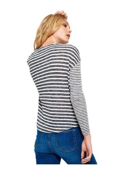 1Moda1Tarz Γυναικείο T-shirt με ριγέ πλεκτή μπλούζα με λαιμόκοψη από ύφασμα Muline